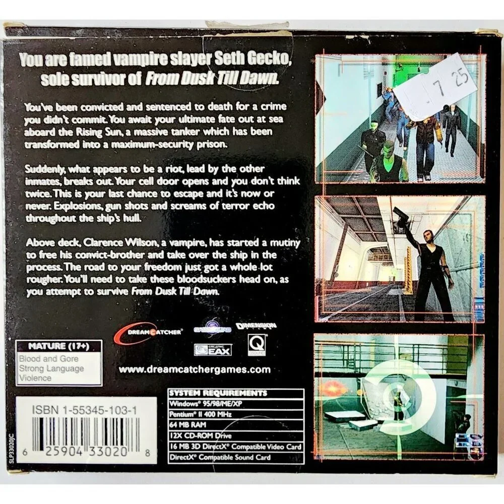2001 From Dusk Till Dawn PC Video Game Complete in Box Vampire Horror CIB E21